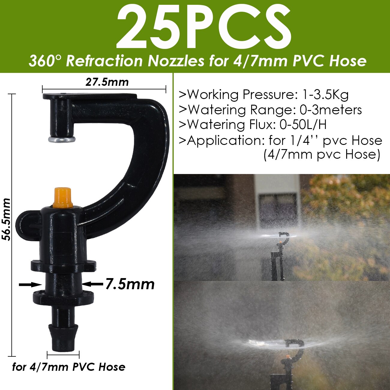 Ogród 4/7mm nawadniania kropelkowego Dripper obrotowy dysza rozpylać podlewanie zraszacz emitery dla 1/4w króciec robić węża złącza szklarnia: KSL01-KIT153-7.5MM