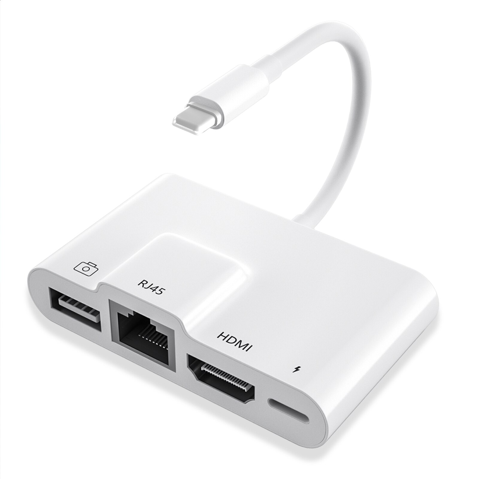 Adaptateur Lightning vers Ethernet RJ45, iPad toUSB/HDMI avec Port de charge, ipad vers Ethernet prend en charge le système Internet/POS 100mbps pour iphone: 4 in 1