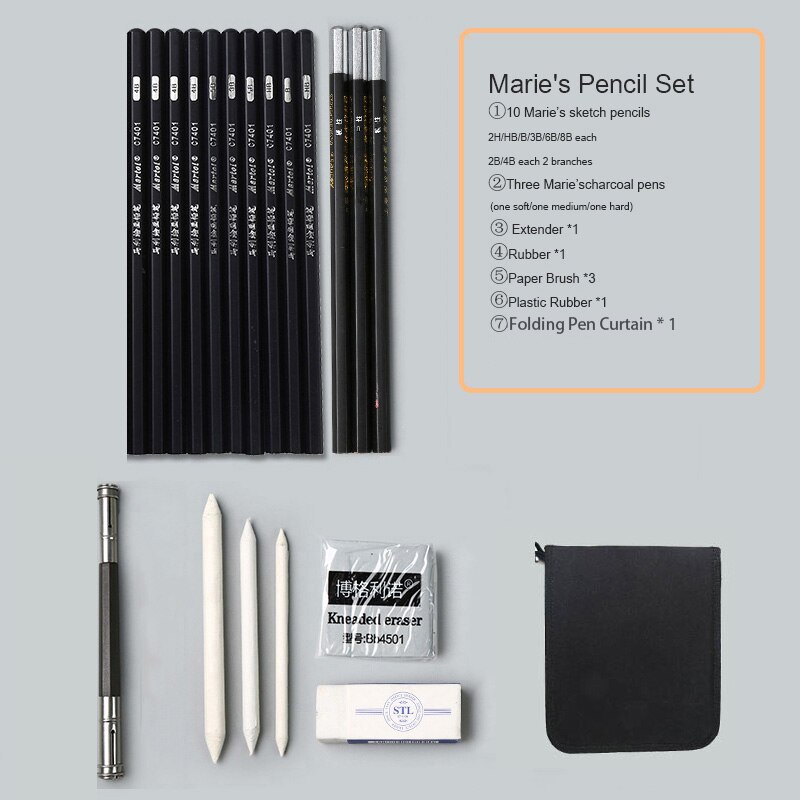 Sketch set pencil storage full set of adult sketch painting tool set beginner sketch drawing art supplies: 13 pencils fold