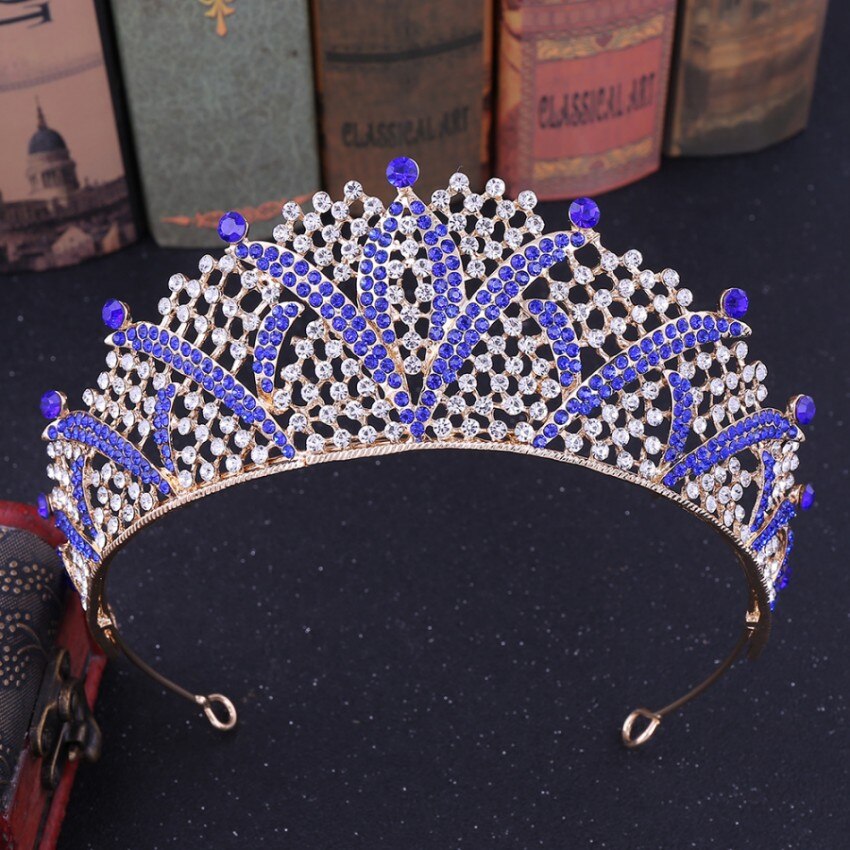 Barocco di Lusso Argento Placcato Nuziale di Cristallo tiara regina corona di Strass Diadema Velo Diademi Fasce nozze Accessori per Capelli: blu