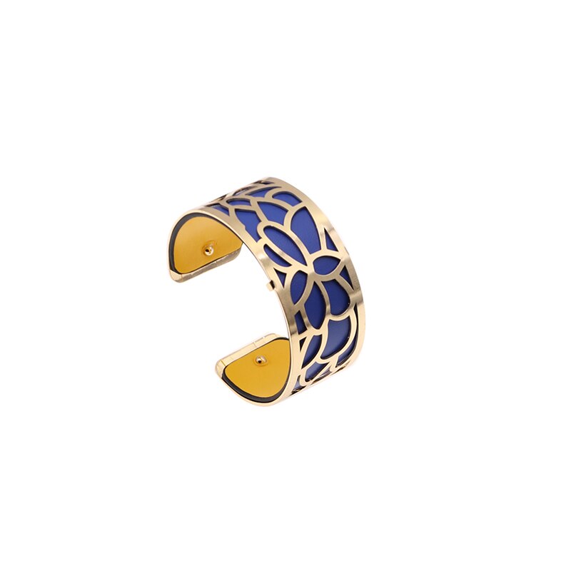25mm Flower Reversible Interchangeable Leather Cuff Bracelet Bangles with Gold Color Manchette Femme Bracelet Jewelry for Women: WZ0517