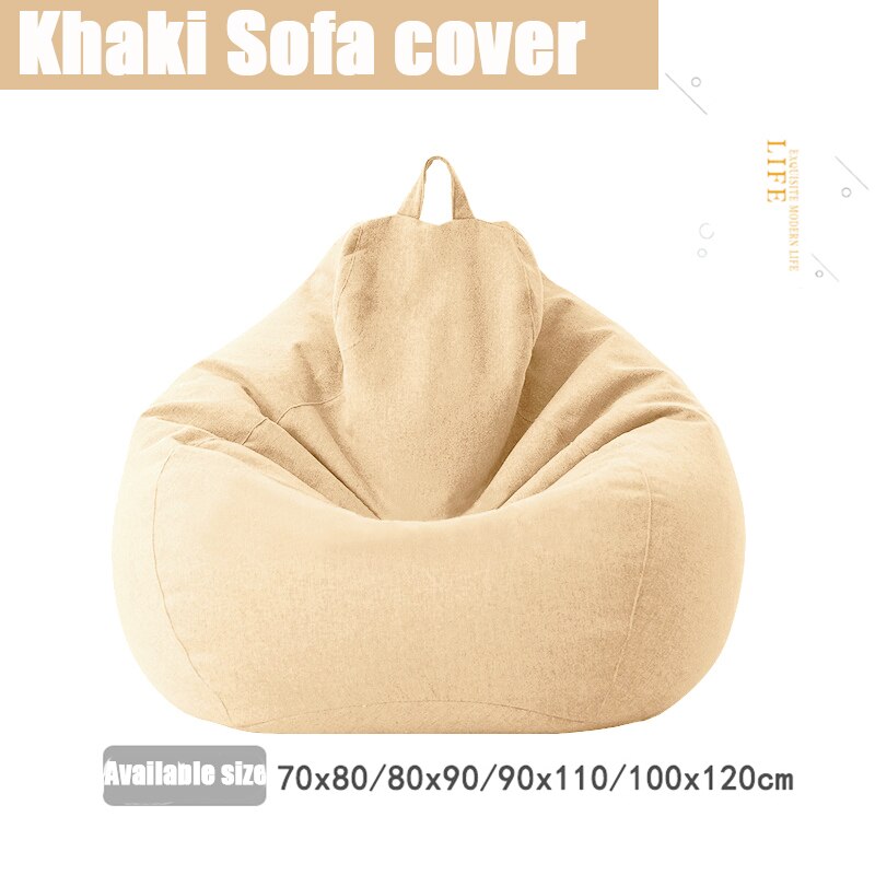 Housse de canapé bouffante sans remplissage, en tissu de lin, siège long, Pouf bouffant, Tatami, Salon: Khaki-Sofa cover / 100X120cm