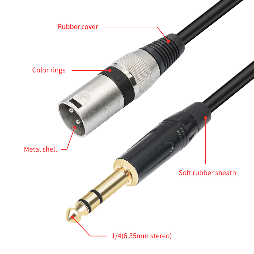 1/2/3/5/10M Quarter Inch XLR Male Balanced Interconnect Cord Male To Male 1/4 Inch Jack To XLR Male Cable for Microphone Mixer