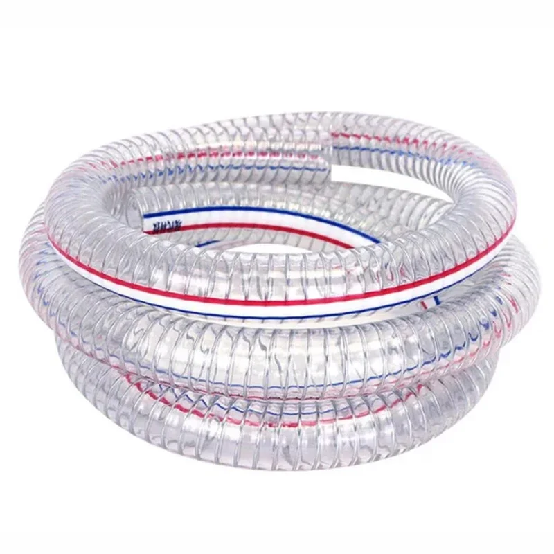 Tuyau en fil d'acier PVC souple, pompe à eau, Tube d'huile Flexible avec fil d'acier, ID Transparent 10 13 16 19 22 25mm