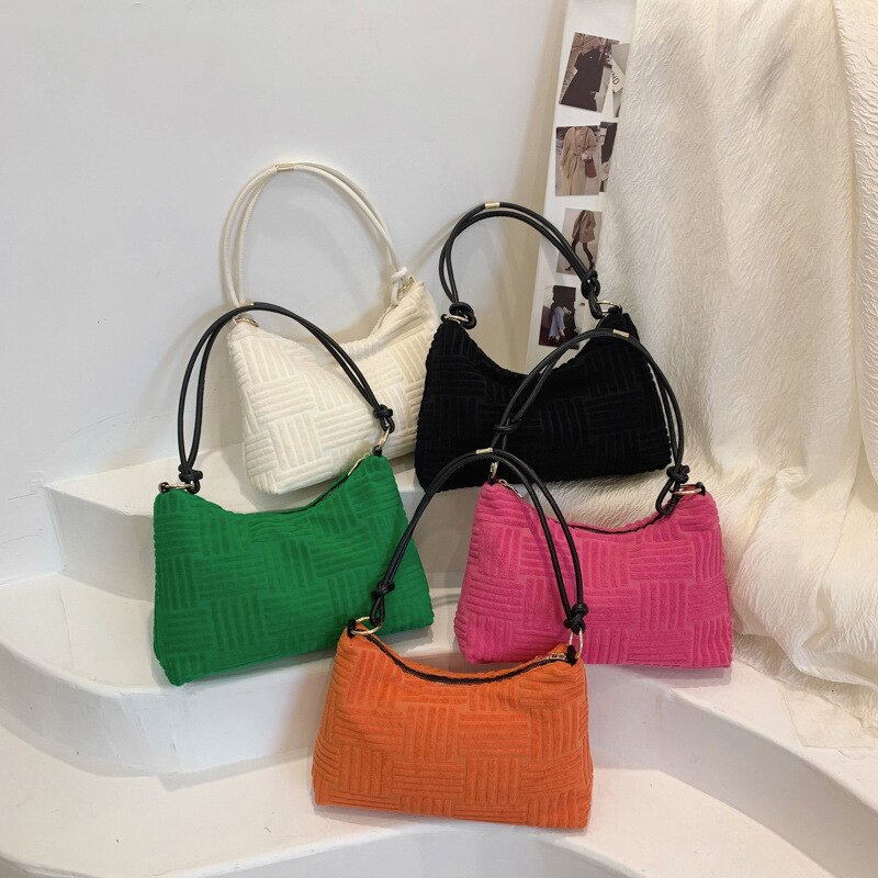 Winter Groen/Rose Ins Elegante Grote Hobo Tassen Vrouwen Katoen Comfy Soft Schoudertassen