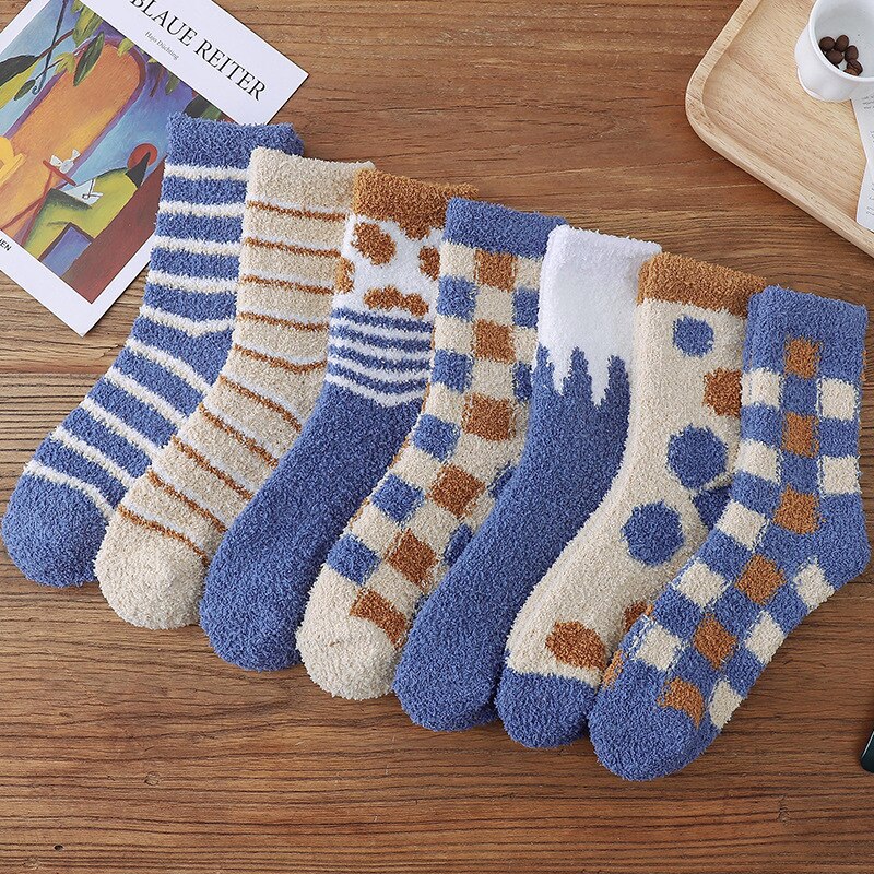 Inland Style Fatcow Women's Socks Colorful Plaid Thick And Warm Wool Socks Floor Woman's Girl's Socks Winter Socks EU 35-43