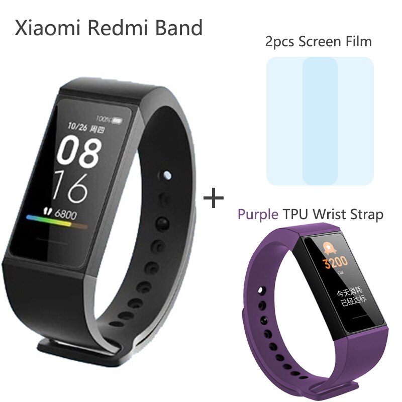 Original Xiaomi Redmi Band Smart Wristband Heart Rate Fitness Sport Tracker Bracelet Multiple Face 1.08 Color Touch Screen: Black n Purple Strap