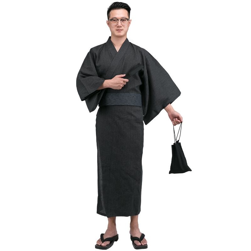 Kimono japonés tradicional de otoño con Obi y bolsa Albornoz de algodón 100% para hombre Kimono para hombre bata de dormir 101101