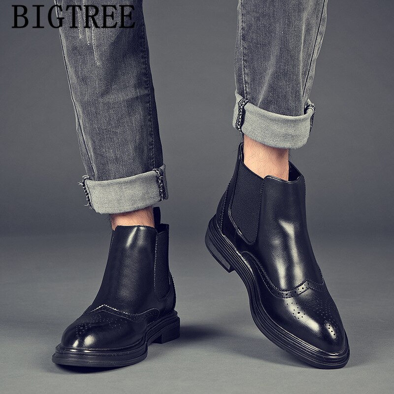 Botas Chelsea de vestir para hombre, zapatos Brogue clásicos de de lujo, botines de cuero, Ayakkabi