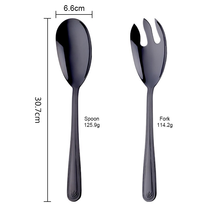 Salad Spoon Fork Set Stainless Steel Spoon Food Server Fork Kitchen Utensils Tableware Using Buffet Claw Salad Dressing Mixer: Black