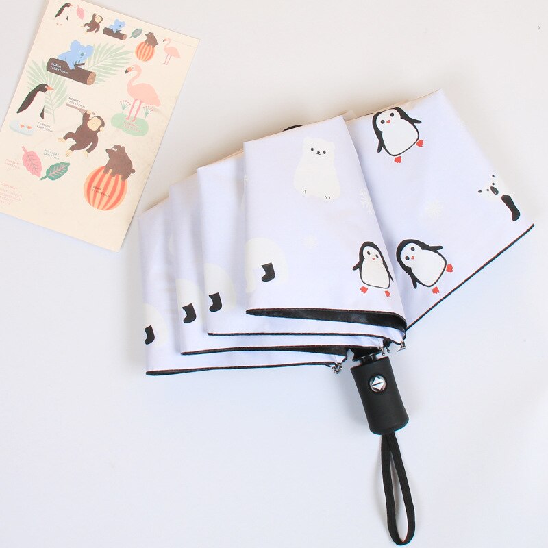 Paraguas automático para mujer, sombrilla plegable resistente a la lluvia, al viento y a los rayos UV con revestimiento negro, novedad: white