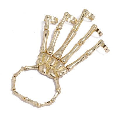 Pulseira de halloween para mulher gótico punk mão crânio esqueleto elasticidade ajustável pulseira pulseiras femme festa acessórios: gold