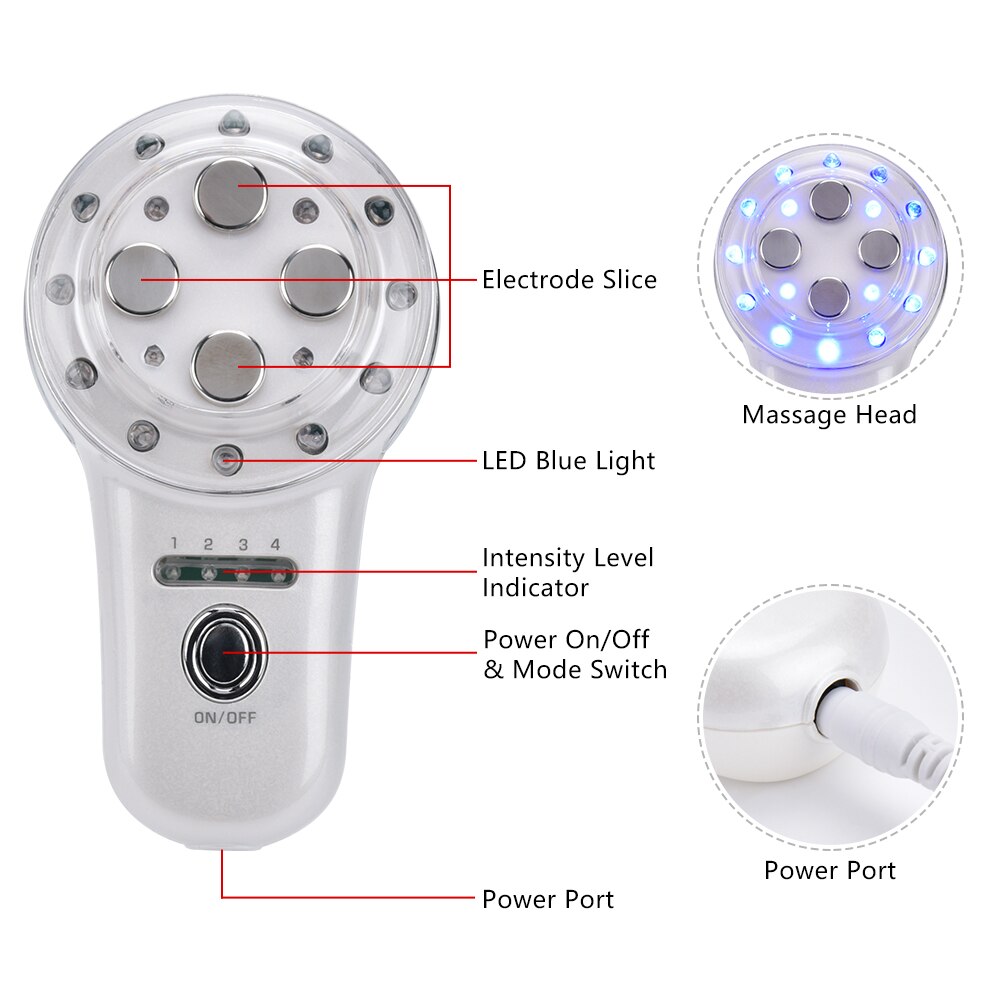 Mini Electric RF Radio Frequency Blue LED Light Photon Therapy EMS Skin Tightening Anti Aging Face Lifting Massage Beauty Device