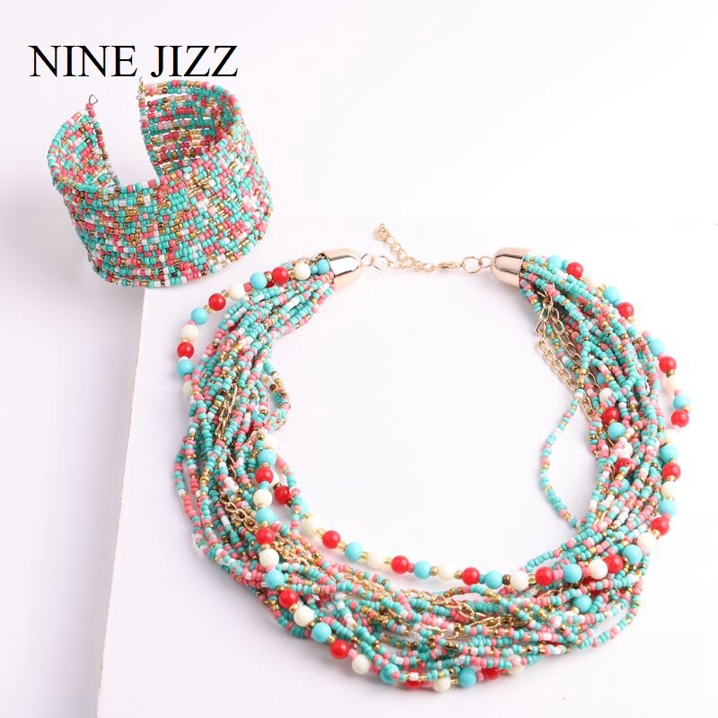 Vintage boheme store sætning perler kæde kvast halskæder til kvinder maxi enkel stil tribal smykker håndlavede colliers