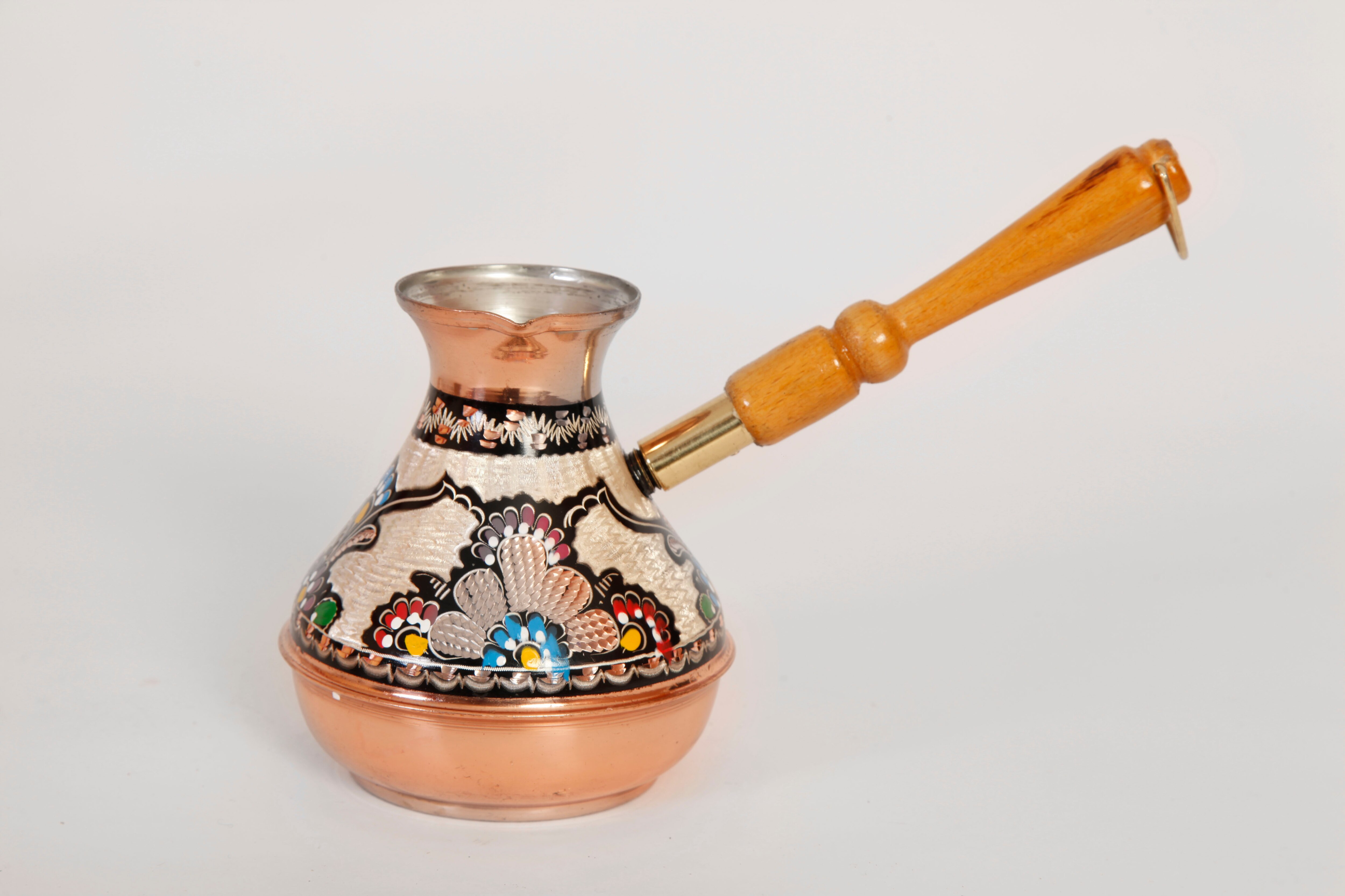 Cafetière turque en cuivre de forme russe, Cezve Jezve, ifbrik en émail, motif turc,
