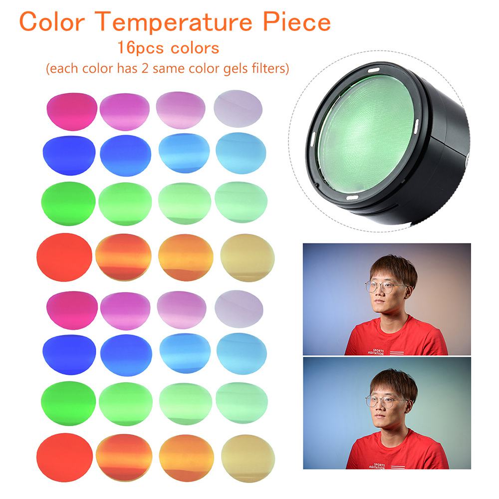 Godox V-11T Color Filters Kit Gels Filters 16 Colors * 2 photography accessories for Godox V1 Series Camera Round Head Flashes