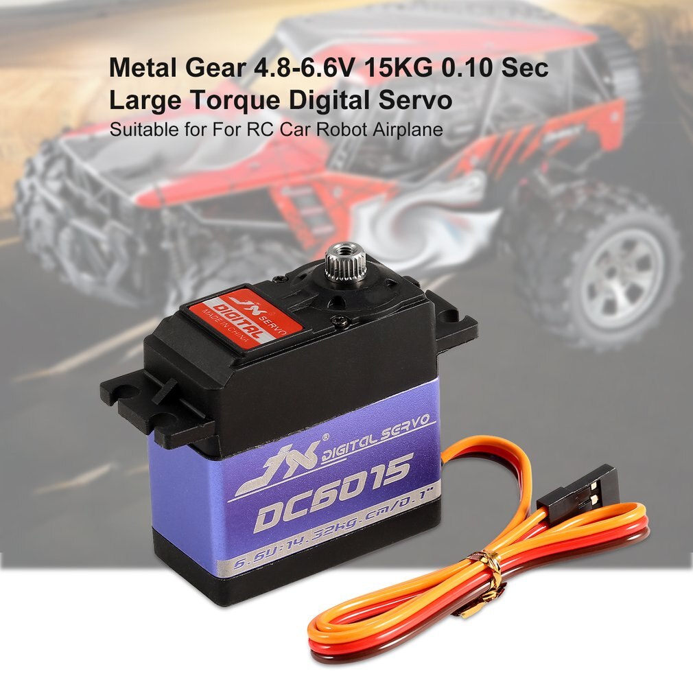 JX DC6015 4.8-6.6V 15KG Metal Gear 0.10 Sec Large Torque Digital Servo For RC Car Robot Airplane Aircraft Accessories