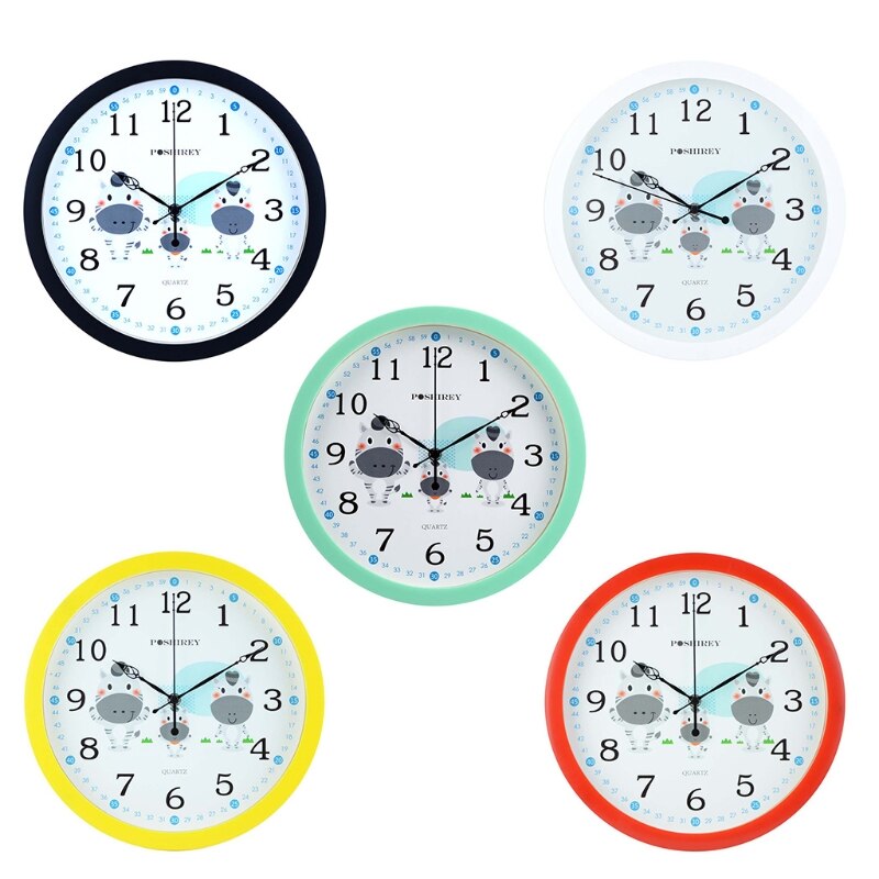Mute Wandklok Eenvoudige Stijl Cartoon Melk Koe Patroon Klok Kinderkamer Decor 63HE