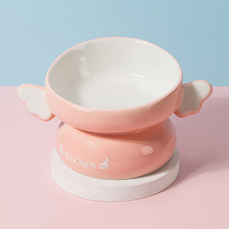 Kat Kom Keramische Cartoon Sprite Tall Kattenvoer Kom Beschermt Cervicale Wervelkolom Kat Rijstkom Hond Feeder Anti-Kantelen kat Bowls: pinkB