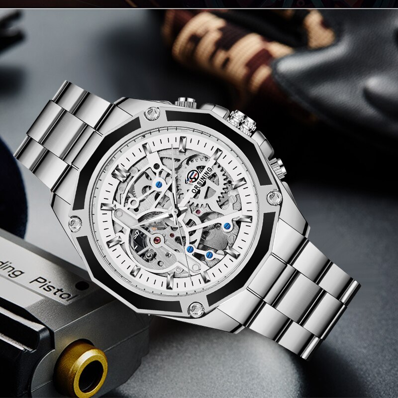 Forsining Rvs Waterdicht Heren Skeleton Horloges Top Luxe Transparante Mechanische Sport Mannelijke Horloges