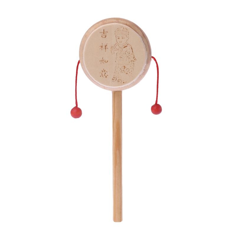 Hout Cartoon Chinese Traditionele Spinning Rammelaar Drum Hand Bell Baby Muzikaal Speelgoed