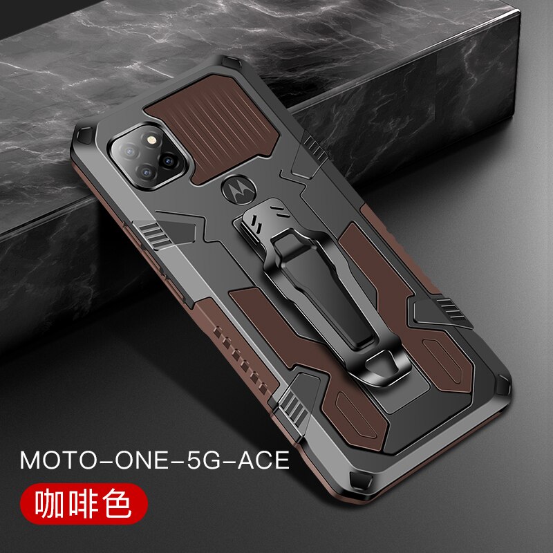 Rüstung Fall Für Moto Eine 5G Ace Fall Stoßfest Gürtel Clip Holster Abdeckung Für Motorola Moto G 5G fundas Moto G5g Eine 5G Ace 6.7&#39;&#39;: for Moto One 5G Ace / Brown