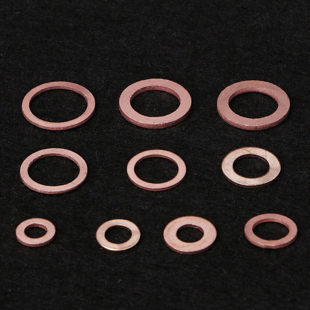 200Pcs Copper Washer Gasket Nut and Bolt Set Flat Ring Seal Assortment Kit With Box M5/M6/M8/M10/M12/M14 for Sump Plugs Water