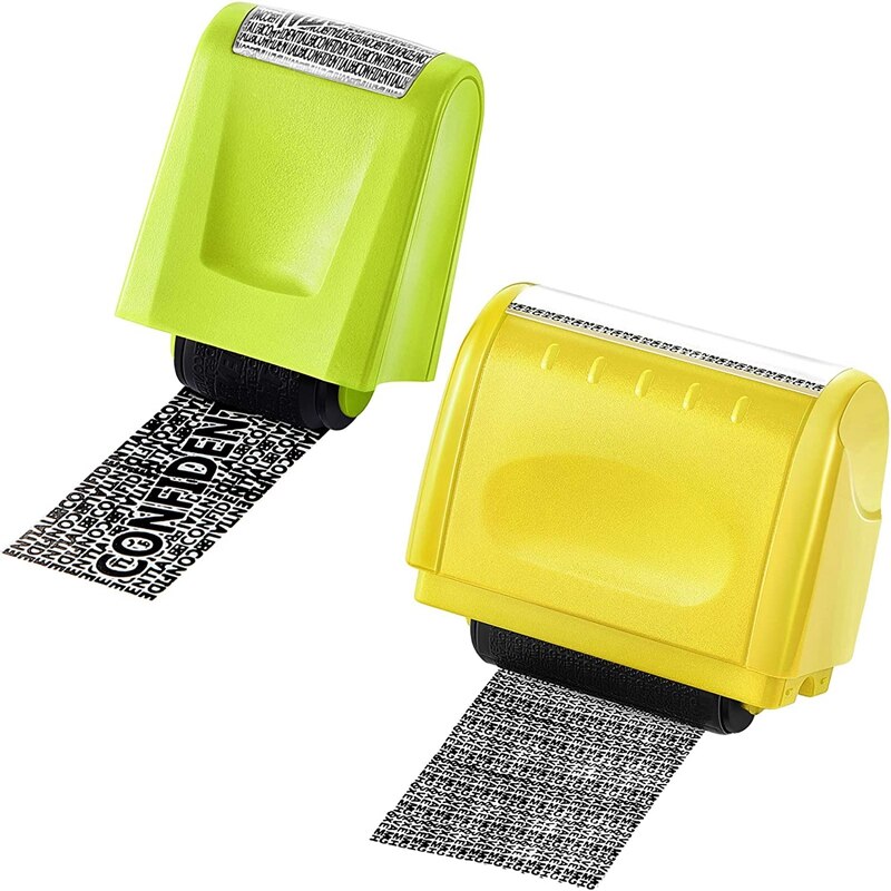 2 Pcs Identity Theft Prevention Stamp Identity Guard Roller Stamp Wide Rolling Security Stamp (Yellow And Green L And M): Default Title