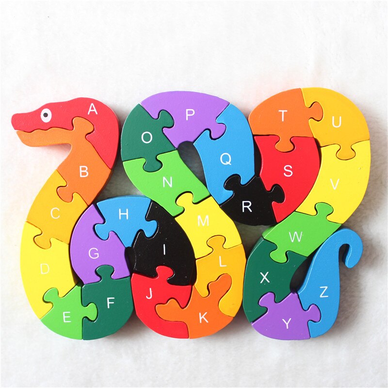 Wooden 3D Jigsaw Educational Toys Animals Elephant Cow Dinosaur Puzzle Wood Toys Kids Numbers Alphabetic Letters Learning Toys