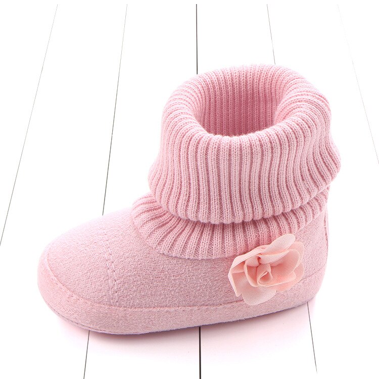 Baby-herbstschuhe für kleinkinder, stiefel für mädchen, #39 , neugeborene, warme, gestrickte blumenstiefel für jungen, freundlicher-winterschuhe aus baumwolle: Rosa / 14-13cm