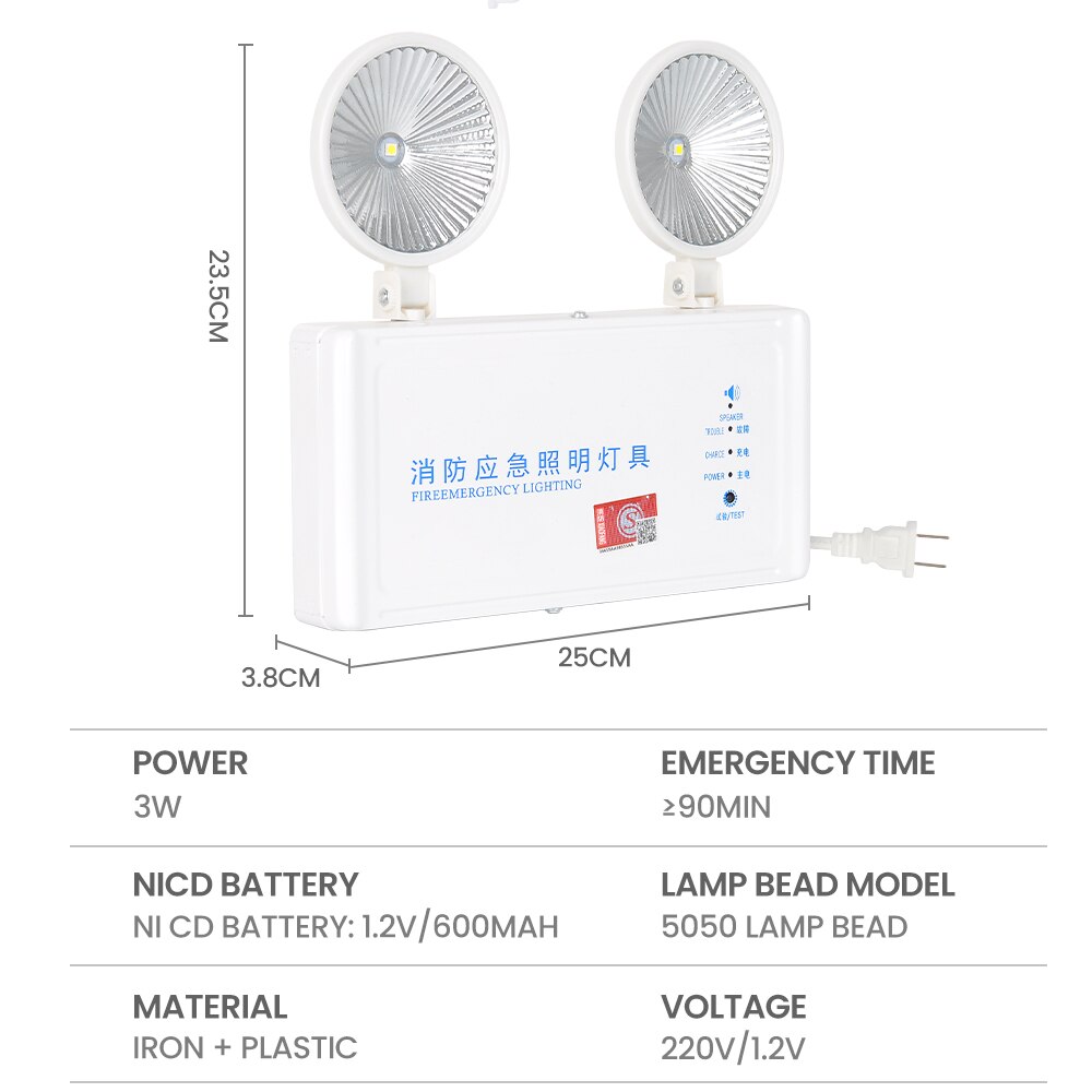 Xtra Brightness Fire Emergency Lighting 3W AC220V power supply safety accidents Fire Emergency Light with Force Start Function