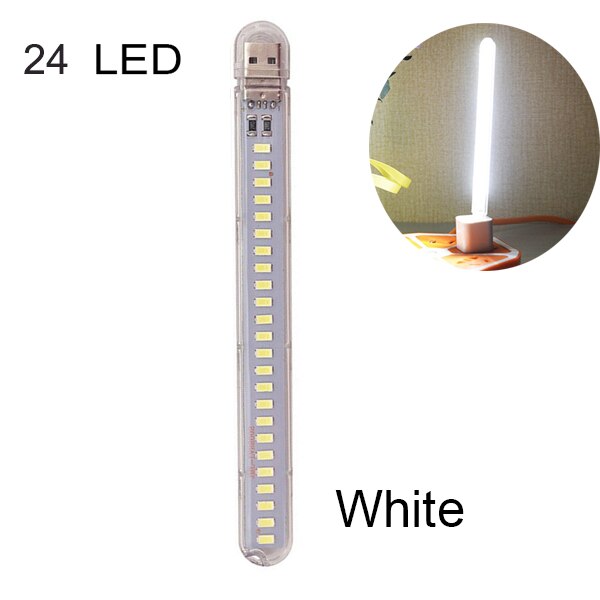 Mini 5v usb led natlys bærbar berøringssensor bordlampe bog læselommelygte natlys til powerbank laptop lampe: 24 led hvide