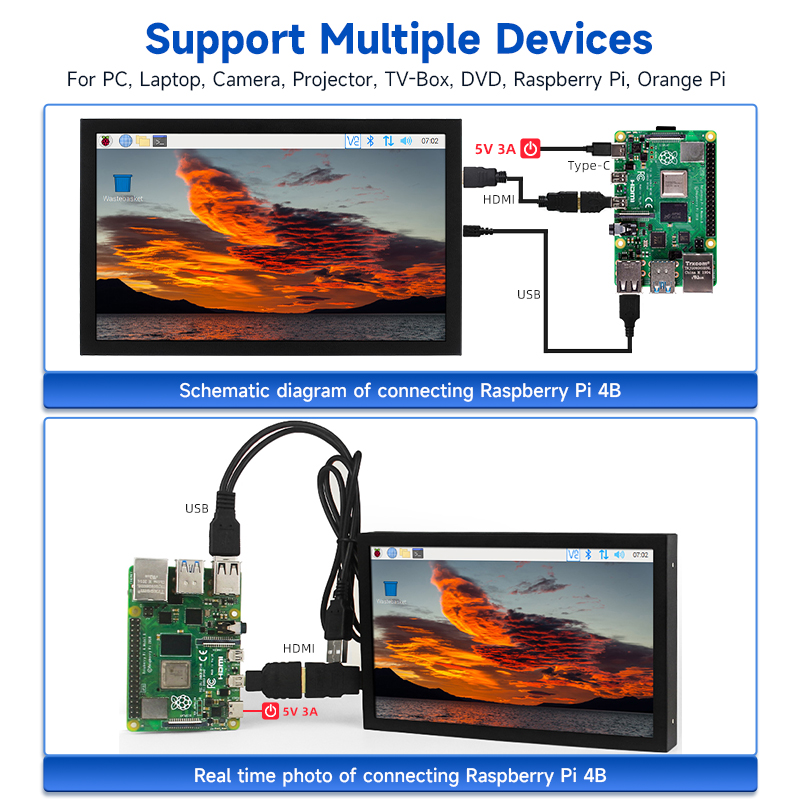 7 inch ips draagbaar scherm 1024 x 600 scherm hdmi-compatibel vga av-ingang dc type-c voeding voor pc laptop camera tv-box dvd lcd