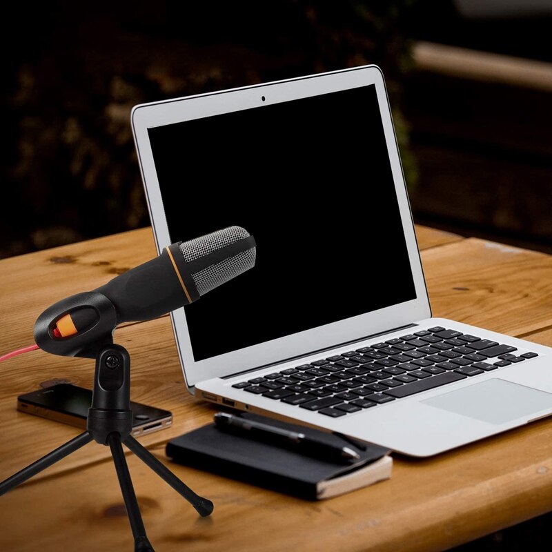 Med mikrofonstativ , 3.5mm jack optagekondensatormikrofon kompatibel med pc, laptop, pad, telefon tablet mikrofon