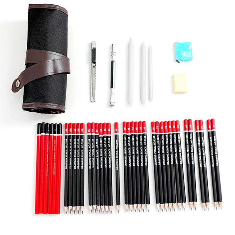 Juego de lápices de dibujo de 45 Uds., Kit de dibujo de lápices de madera, bolsas de lápices para pintor, suministros de arte para estudiantes: Default Title