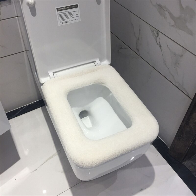 Bathroom Square Toilet Seat Cover Winter Washable Warmer Mat Toilet Cover Cushion Lid Pad Home Decor Toilet Seat Cover: White