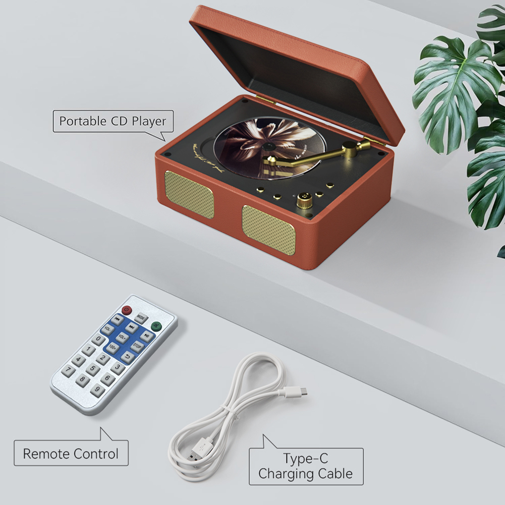 Retro Bluetooth CD Player with Remote Control Wireless CD Player Bluetooth5.0/5.4 Rechargeable Desktop CD Multimedia Player