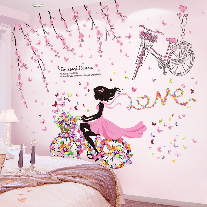 [SHIJUEHEZI] pegatinas de vinilo para dibujo de cuento de hadas para pared de niñas, pegatinas para Mural de bicicleta de mariposas DIY para decoración de habitaciones de niños y bebés: girl and flower2