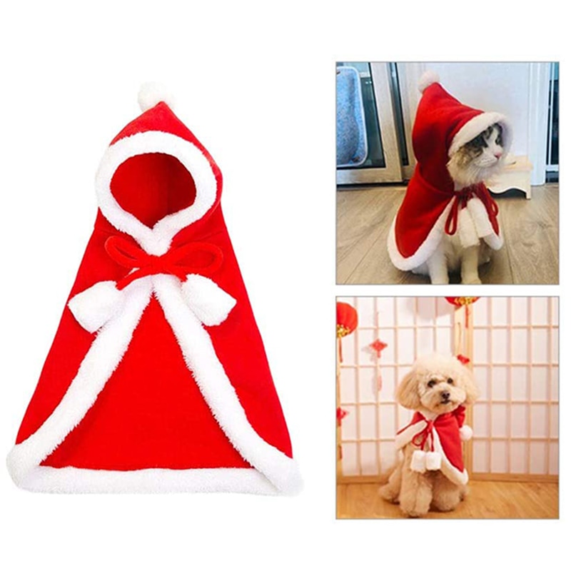 Huisdier Kerst Kostuum Poncho Cape Met Hoed, Verstelbare Rode Kerstman Mantel Voor Katten En Kleine Honden