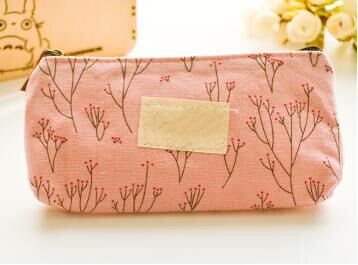 Canvas Zipper Pencil Cases Cute Kawaii Floral Flower Lovely Fabric Flower Tree Pen Bags School Supplies: D