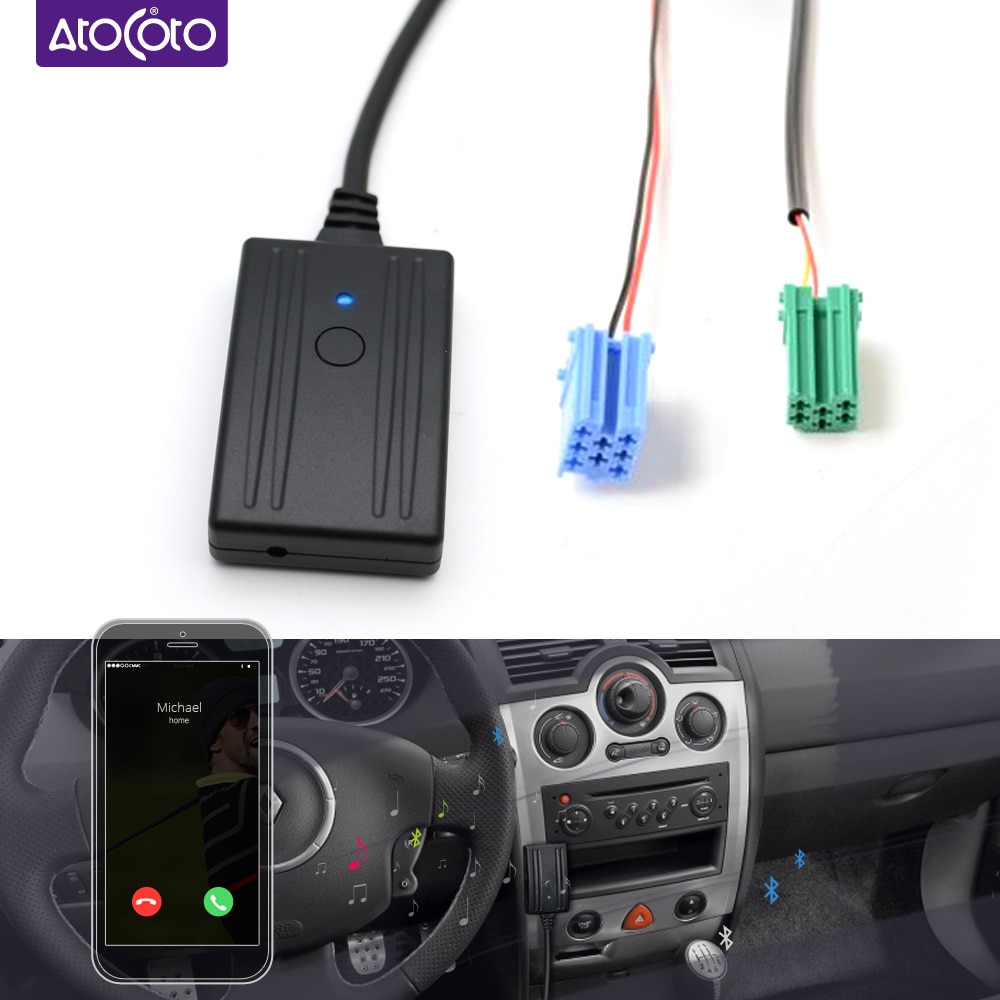 Bluetooth Car Kit Phone Call Handsfree 8 + 6 Pin MINI ISO Plug Cable Adapter for Renault Updatelist Radio Stereo with AUX in