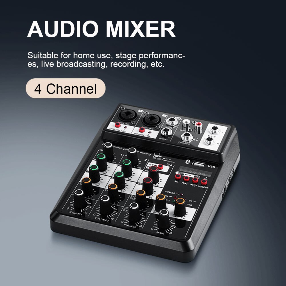 Sound Card Party Stereo Strong Compatibility 4 Channel Audio Mixer Studio DJ Computer Home Compatible