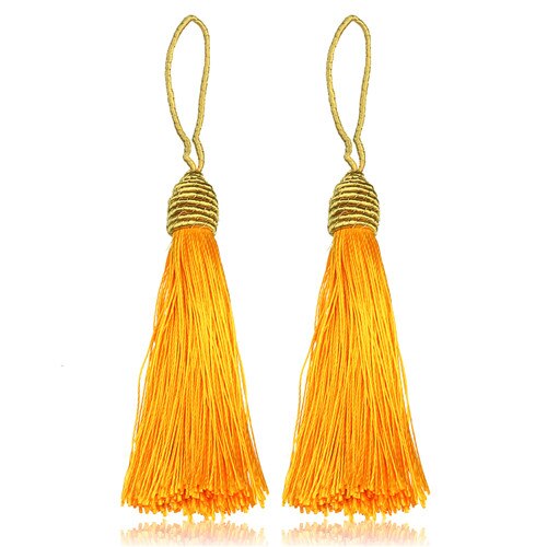 10 st/lot 13 färger 15cm långa siden tofs fransar hängen kinesiska knut tofsar för gör-det-själv smycken halsband tillverkningsmaterial  f4000: Guldgula tofsar