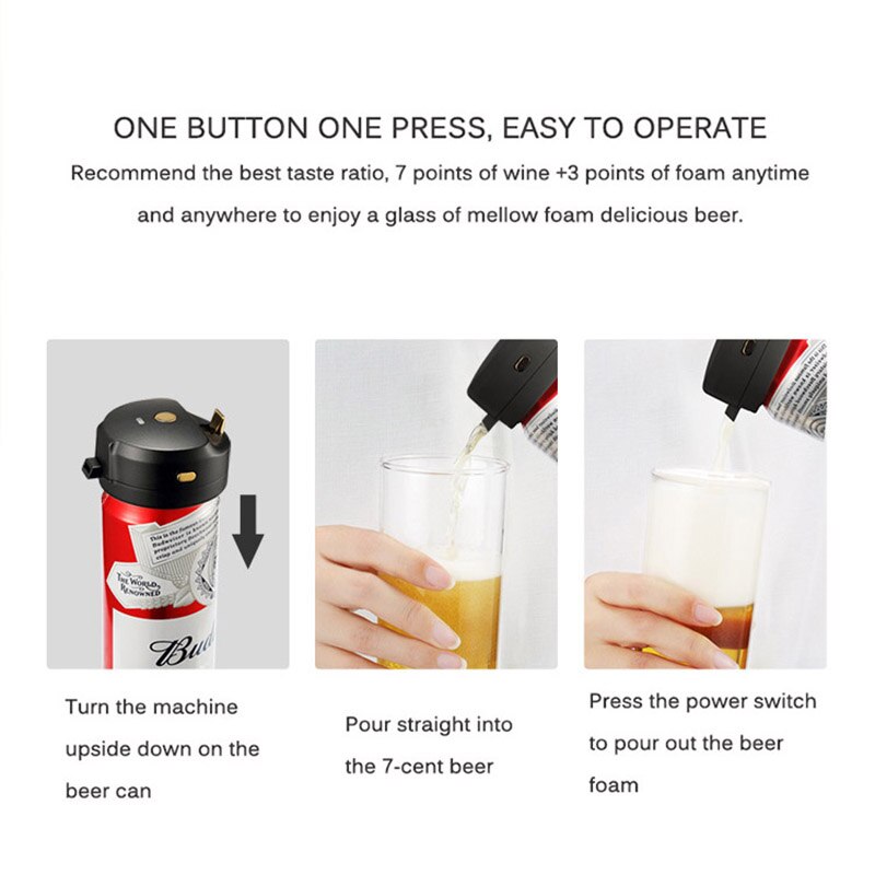 Portable Canned Beer Foamer Foam Maker Bubbler Portable Battery Powered Beer Server ABS Ultrasonic Vibration Washable