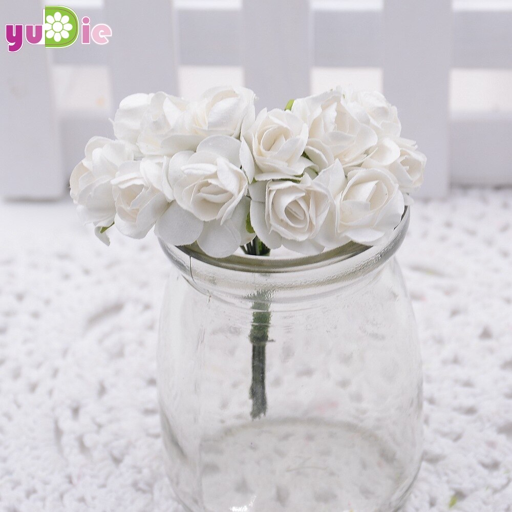 12 stk/parti 1.5cm mini papir rose blomster bukett bryllup dekorasjon papir blomst til gjør-det-selv scrapbooking blomster papir billige blomster