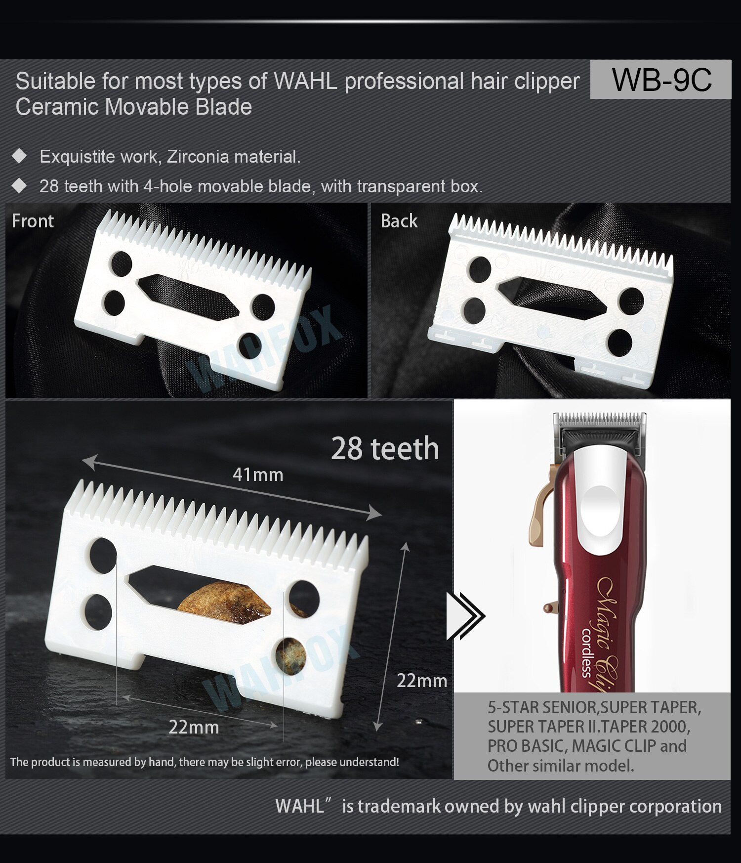 WAHFOX 2PCS/SET Ceramic Movable Blade 2-Hole Ceramic Blade With Box For Cordless Clipper Replaceable Blade