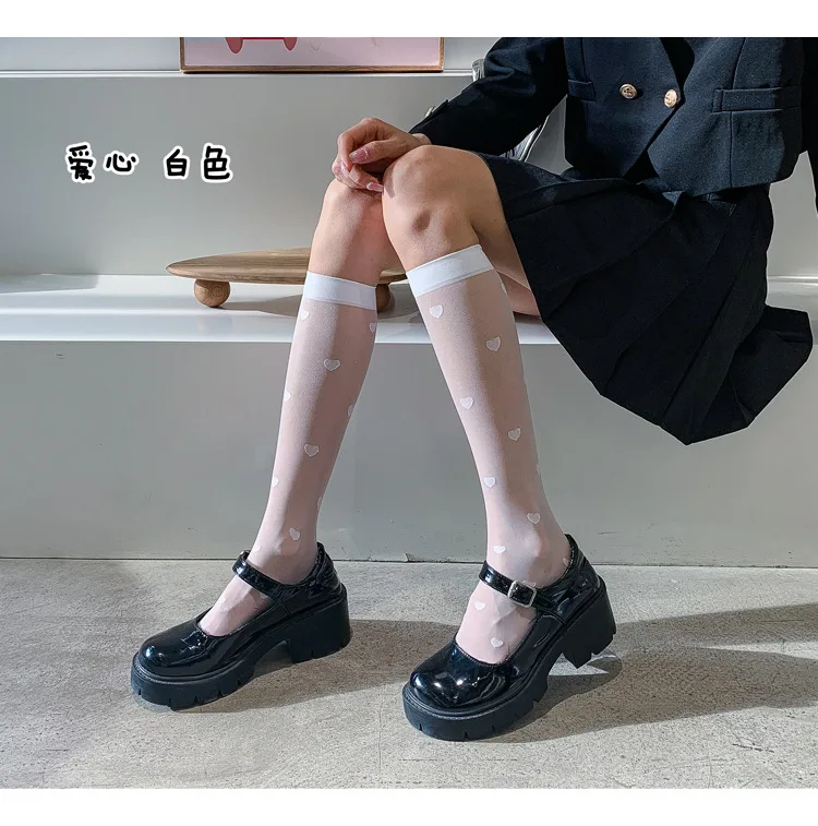Medias sexis con estampado de lunares para mujer, calcetines hasta la rodilla, rejilla elástica de nailon suave, calcetines de pierna larga a la para niñas, color negro: Lavanda