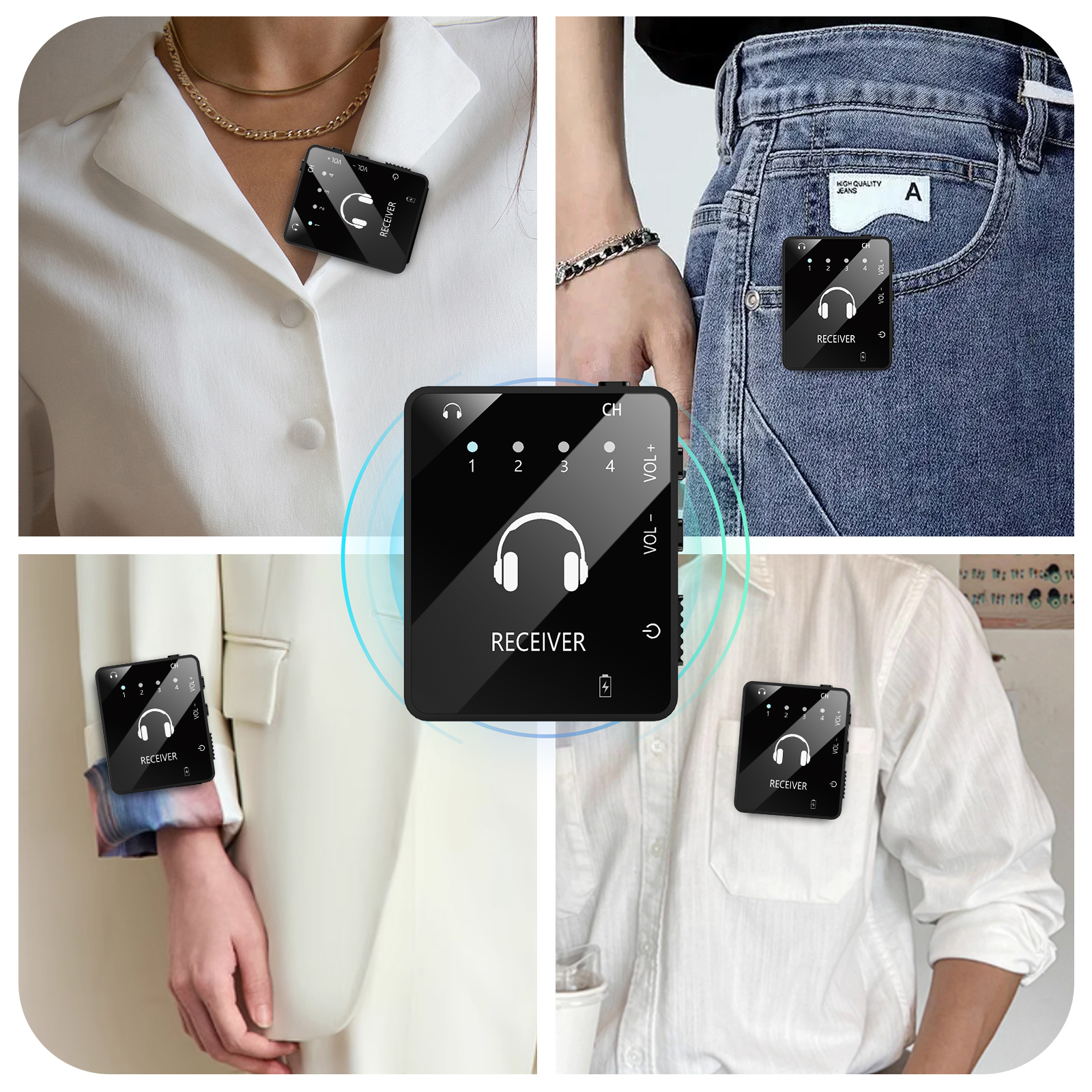 Draadloos in-ear monitoringsysteem, 2,4 GHz draadloos IEM-systeem met zender en lavalierontvanger, voor bandrepetitie