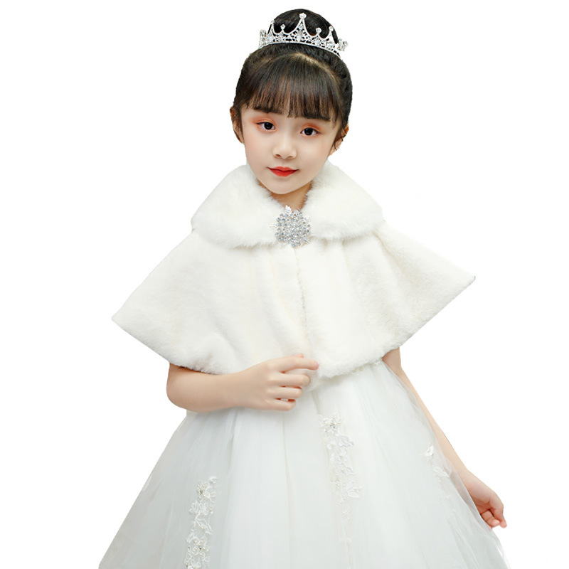 Châle en fausse fourrure pour petite fille, blanc ivoire, robe de soirée de mariage, gilet épais en peluche, formel et pour enfants