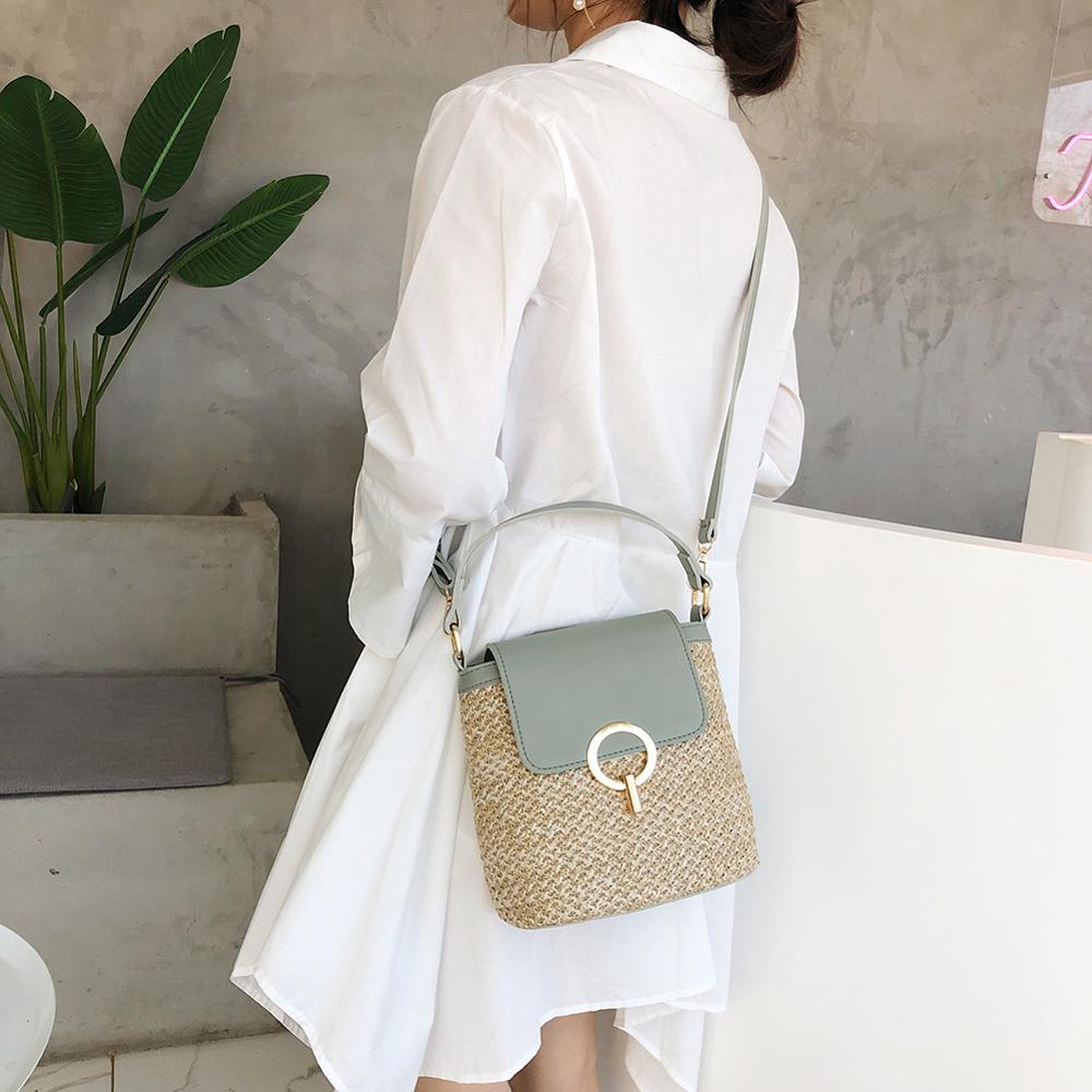 Women Straw Weave Shoulder Bags for Women Summer Bucket Handbags Summer Beach Totes Travel Shoulder chain Bags